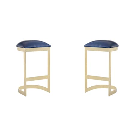 Manhattan Comfort Aura Bar Stool in Blue and Polished Brass (Set of 2) 2-BS006-BL